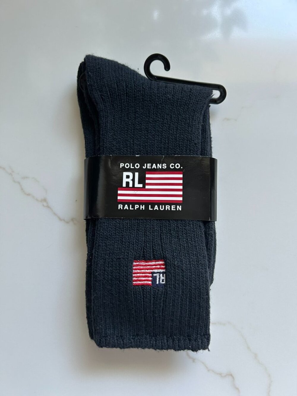 Vintage Polo Jeans Co. Ralph Lauren USA Flag Crew Socks BLACK NWT